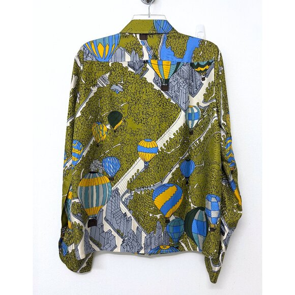 Tory Burch Hot Air Balloons in the Sky Field Print Silk Shirt Top Green Trees 4 - Picture 8 of 14